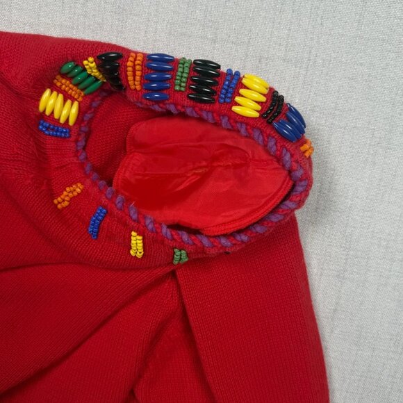 Vintage Michael Simons Embellished Beaded Sweater Red Tassel Knit Size Chest 39" - Picture 3 of 16